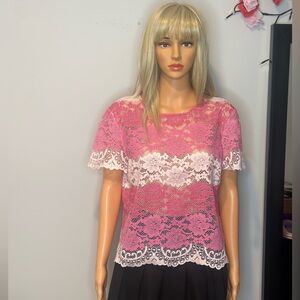 Avenue Pink and White Lace Blouse